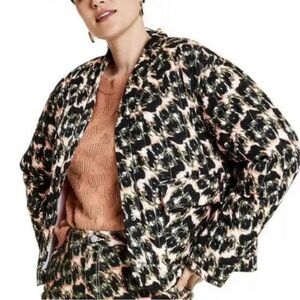 New NWT Rachel Comey Olive Green Leopard Print Cropped Quilted Jacket Size 2X